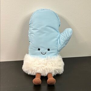 Jellycat Cute Blue Mitten Plush with Fur Trim